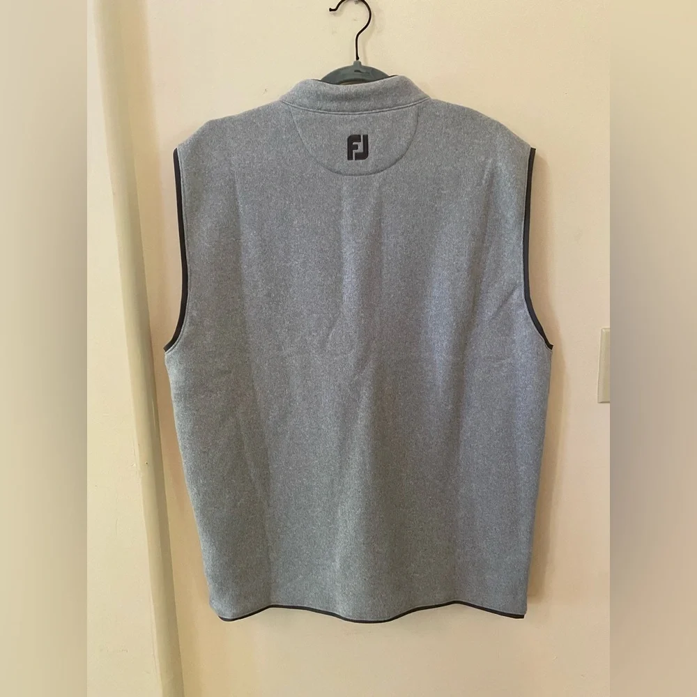 FootJoy FJ Gray Sweater Fleece Quarter-Zip Golf Vest Snap Pocket Large